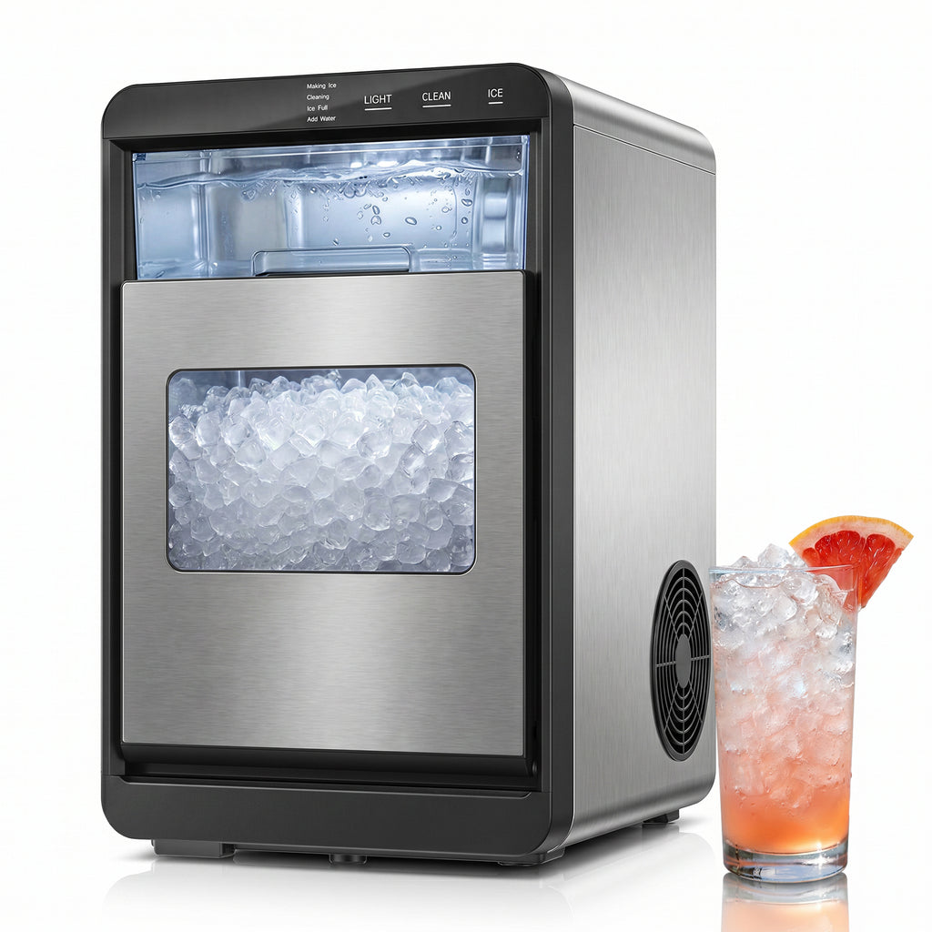 Ekojuce 44Lbs/24H Countertop Nugget Ice Maker Soft Chewable Pebble Nugget Ice Machine for Home, Kitchen, Office, Stainless Steel