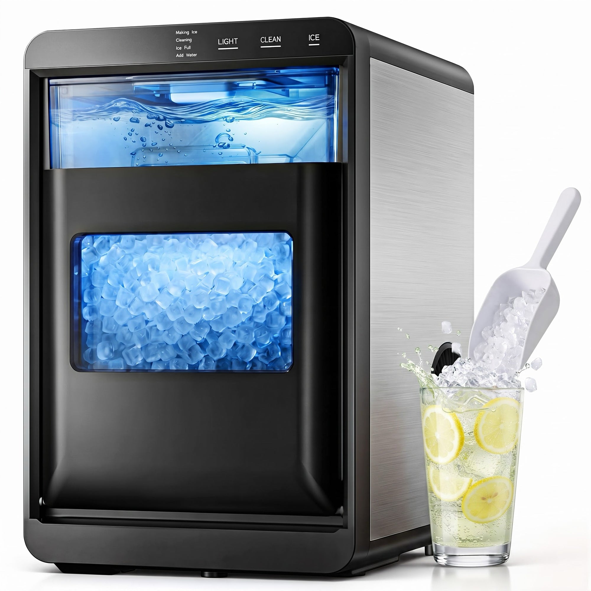 Ekojuce 44Lbs/24H Countertop Nugget Ice Maker Soft Chewable Pebble Nugget Ice Machine for Home, Kitchen, Office, Black
