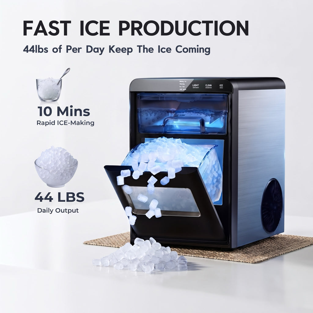 Ekojuce 44Lbs/24H Countertop Nugget Ice Maker Soft Chewable Pebble Nugget Ice Machine for Home, Kitchen, Office, Black