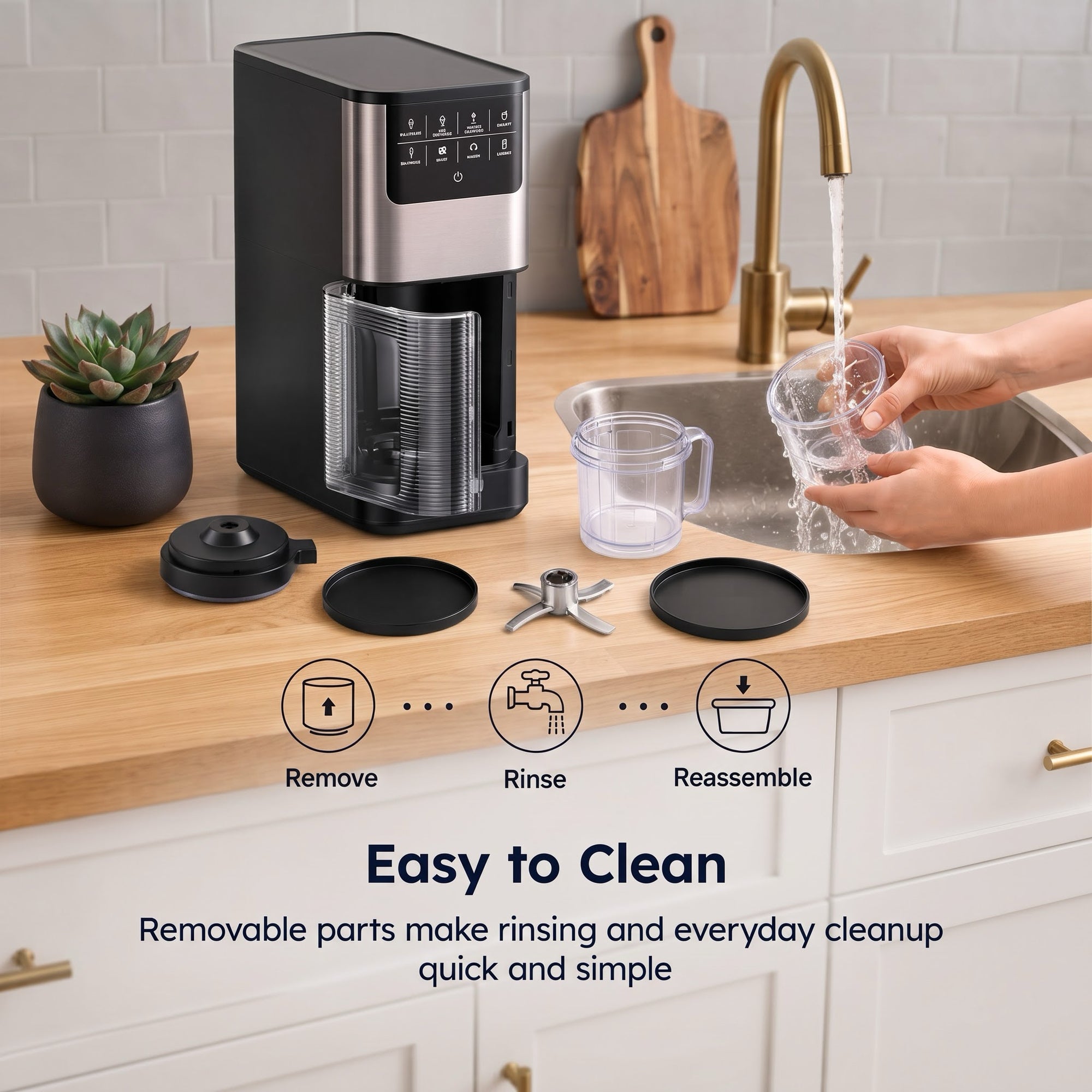 EKOJUCE Ice Cream Maker, 8-in-1 Frozen Dessert Machine with Re-Spin & Mix-In, 2 Tritan Cups, 800W