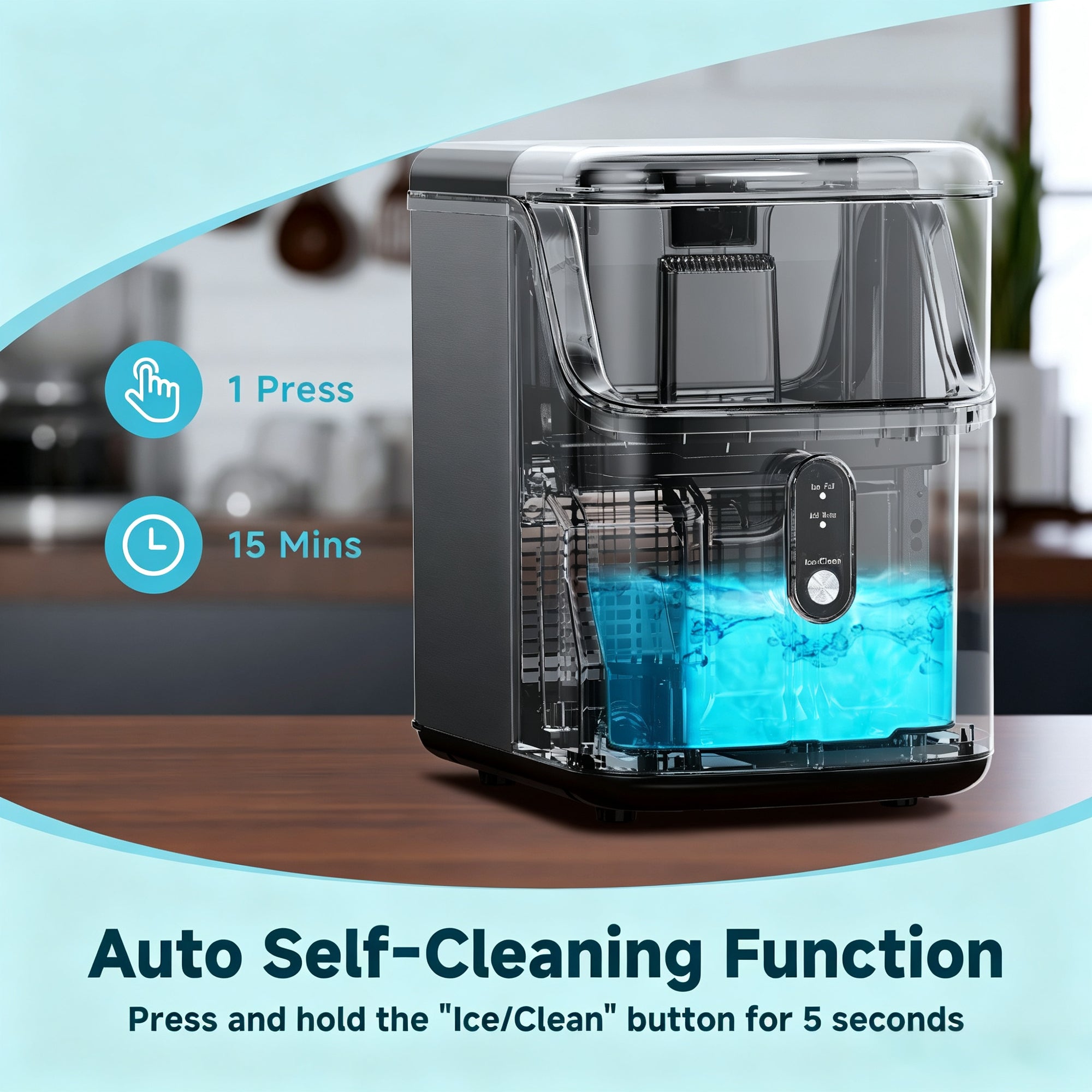 EKOJUCE Nugget Ice Maker Countertop, 35 lbs/24H Chewable Pellet Ice Machine with Handle, Self-Cleaning, 1.1L Water Tank, Silver