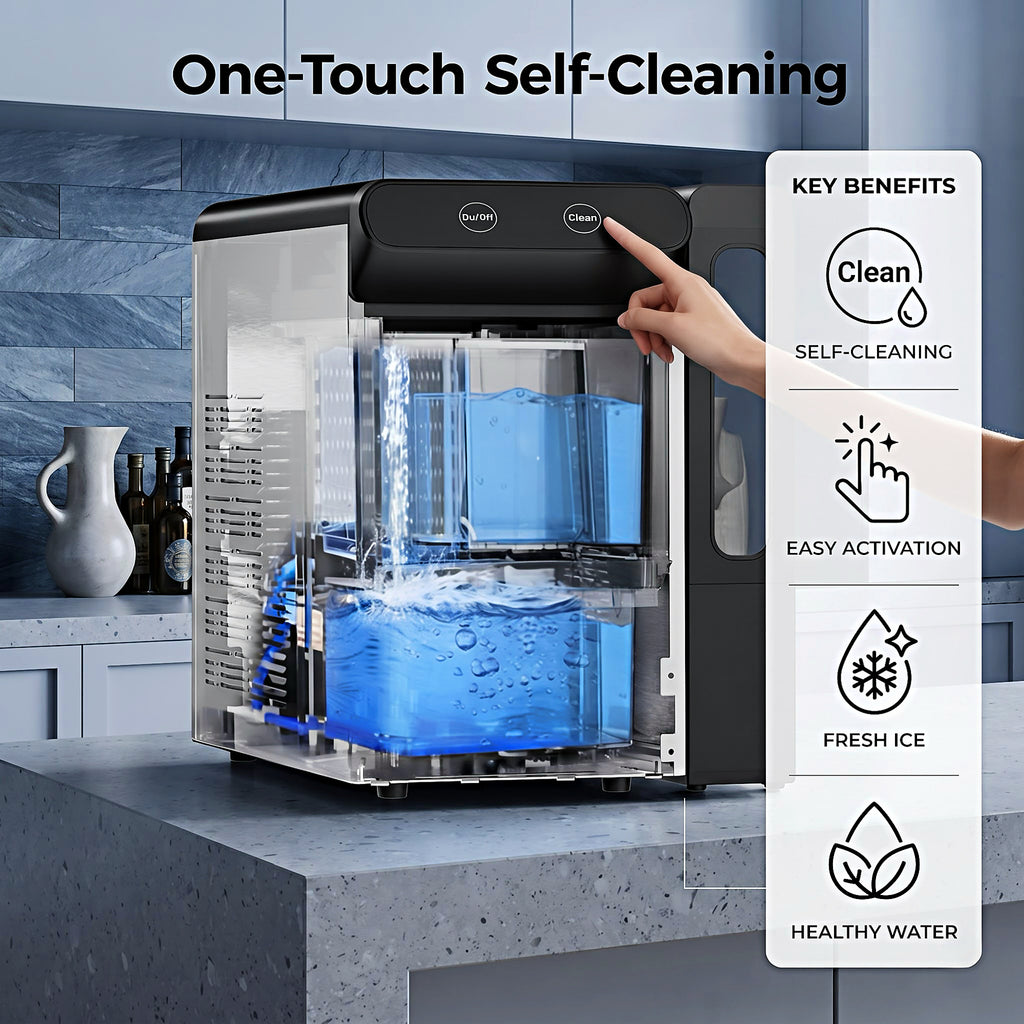EKOJUCE Nugget Ice Maker Countertop, 26.5 lbs/24H Chewable Pellet Ice Machine, Self-Cleaning, Touch Control, 4.3L Side Tank, Stainless Steel