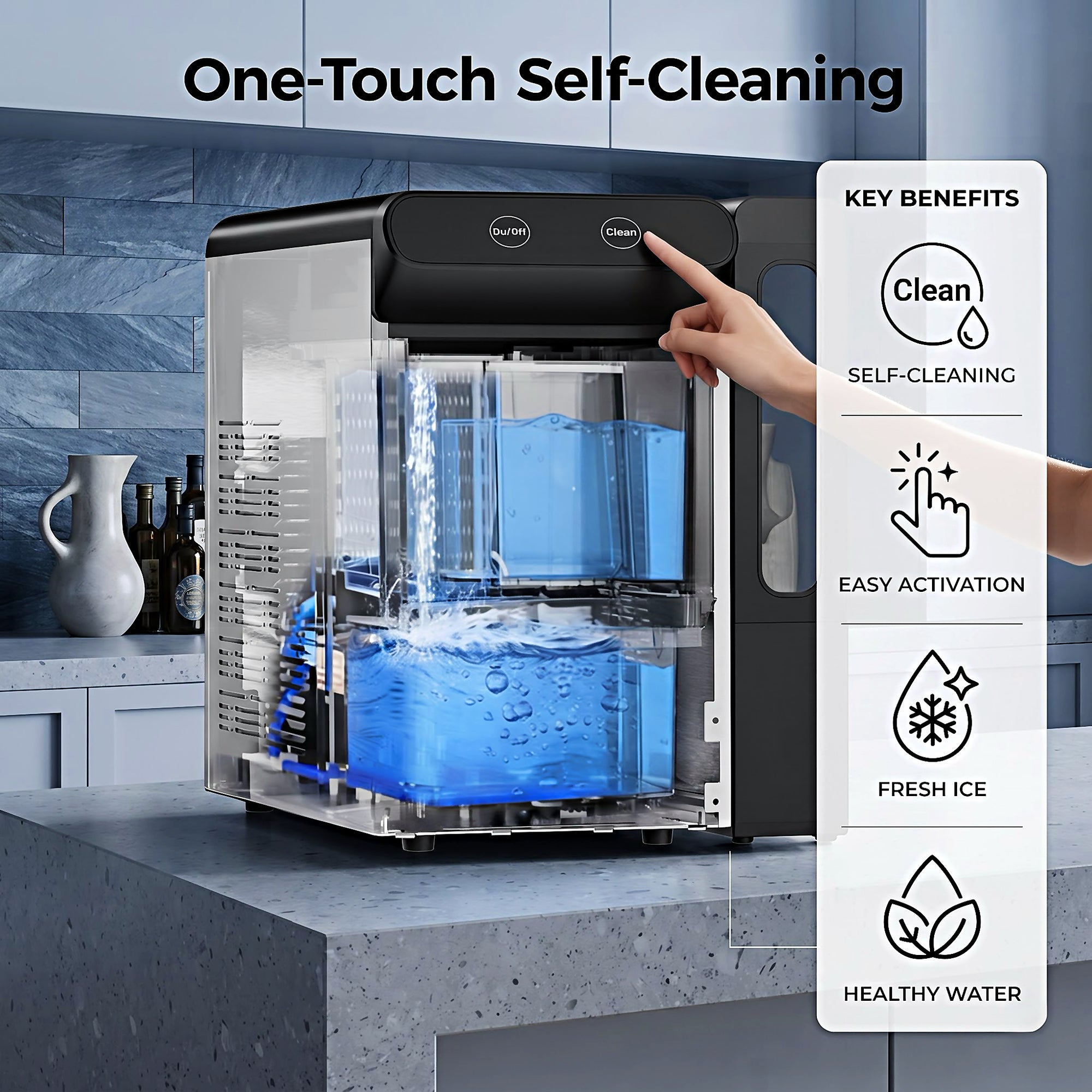EKOJUCE Nugget Ice Maker Countertop, 26.5 lbs/24H Chewable Pellet Ice Machine, Self-Cleaning, Touch Control, 4.3L Side Tank, Stainless Steel