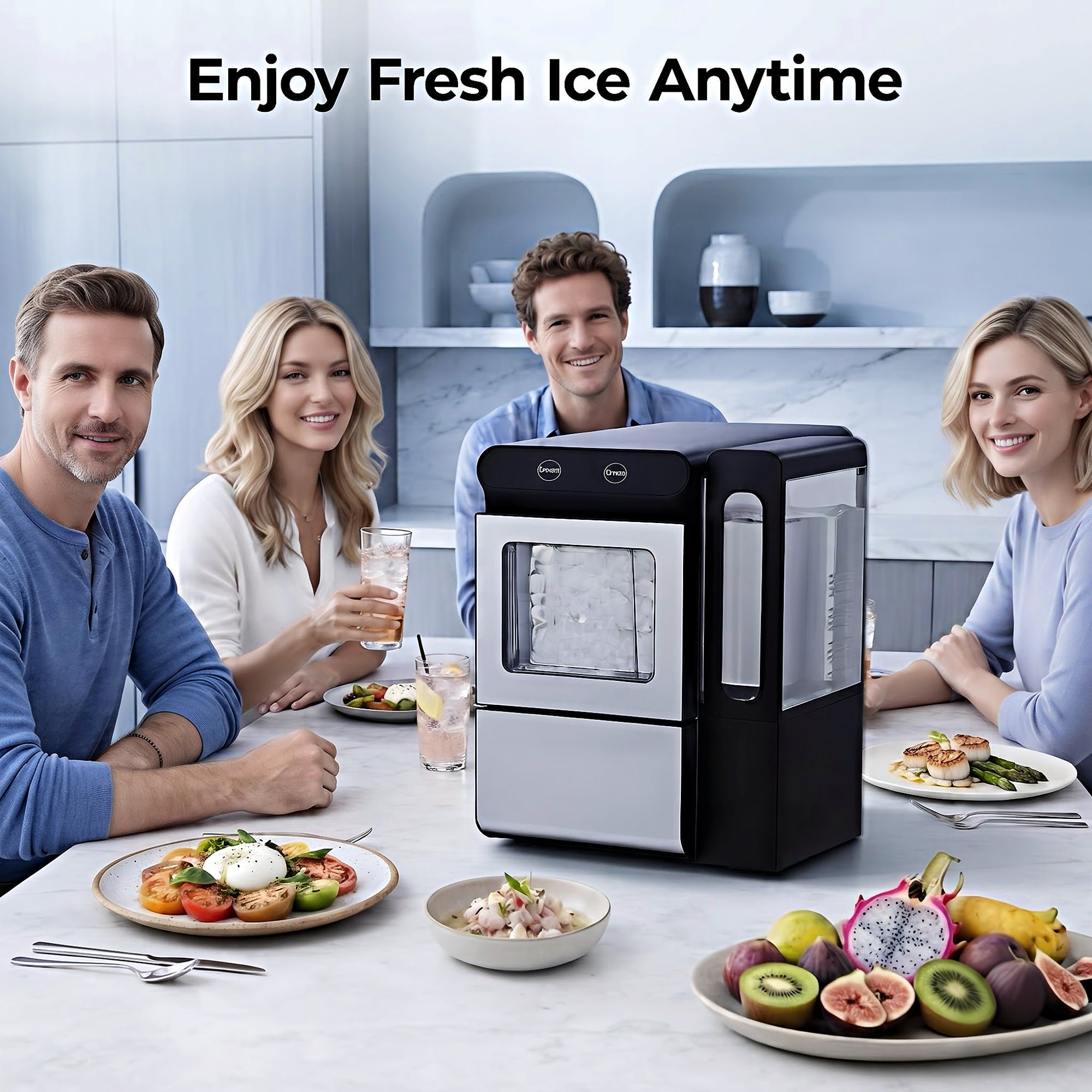EKOJUCE Nugget Ice Maker Countertop, 26.5 lbs/24H Chewable Pellet Ice Machine, Self-Cleaning, Touch Control, 4.3L Side Tank, Stainless Steel