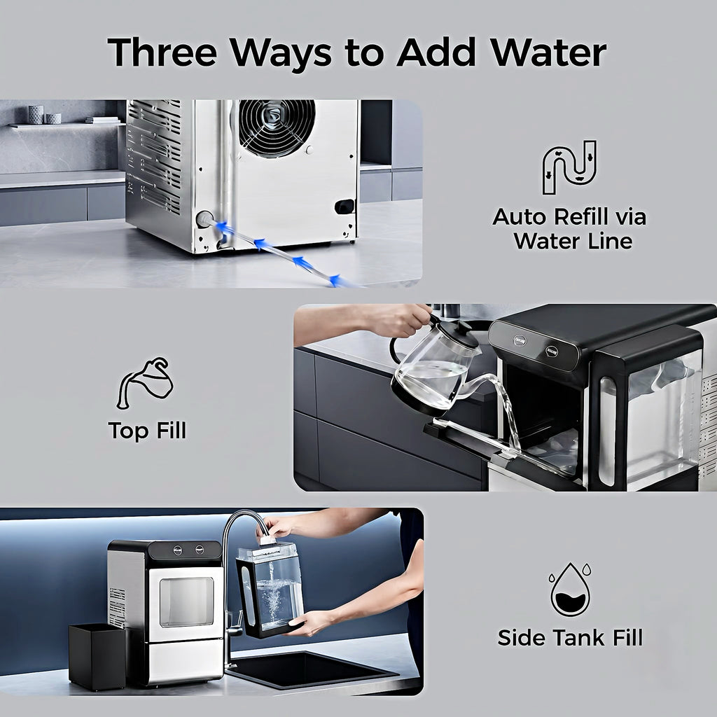 EKOJUCE Nugget Ice Maker Countertop, 26.5 lbs/24H Chewable Pellet Ice Machine, Self-Cleaning, Touch Control, 4.3L Side Tank, Stainless Steel