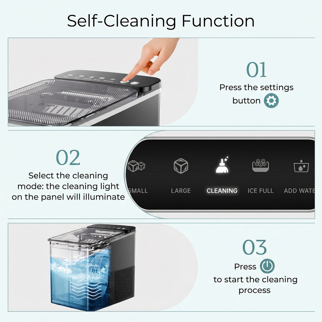 EKOJUCE Ice Maker Countertop, 9 Cubes Ready in 6 Mins, 26lbs/Day, Self-Cleaning Ice Machine with Ice Scoop and Basket, 2 Sizes of Bullet Ice