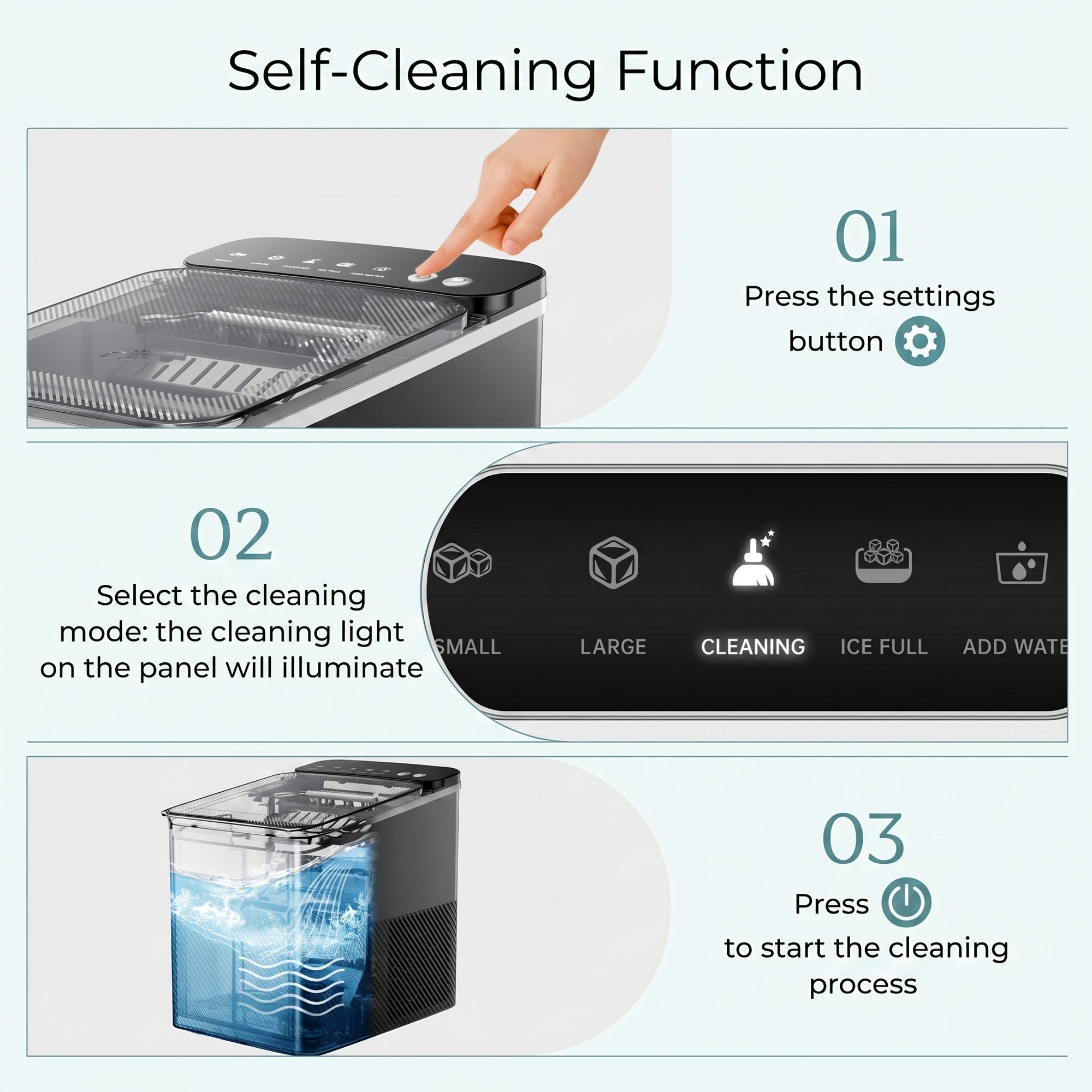 EKOJUCE Ice Maker Countertop, 9 Cubes Ready in 6 Mins, 26lbs/Day, Self-Cleaning Ice Machine with Ice Scoop and Basket, 2 Sizes of Bullet Ice
