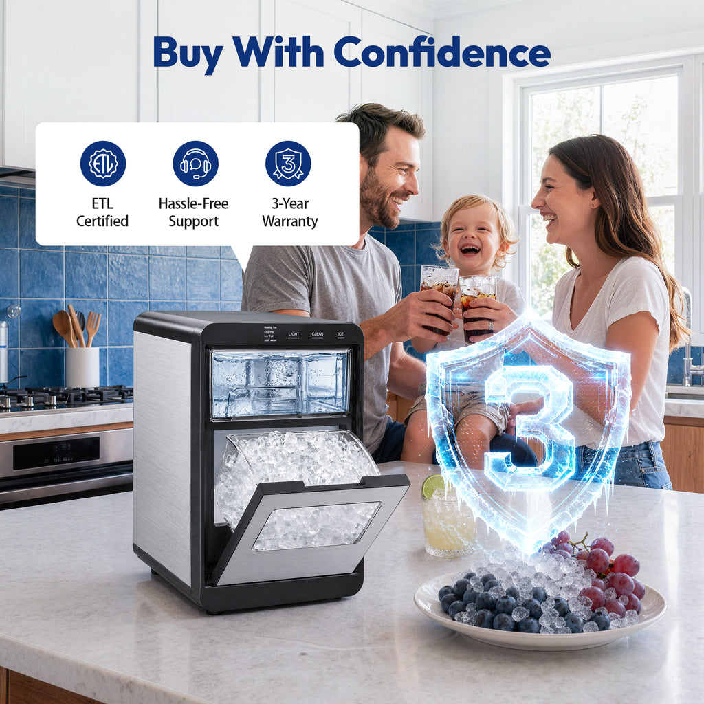 Ekojuce 44Lbs/24H Countertop Nugget Ice Maker Soft Chewable Pebble Nugget Ice Machine for Home, Kitchen, Office, Stainless Steel