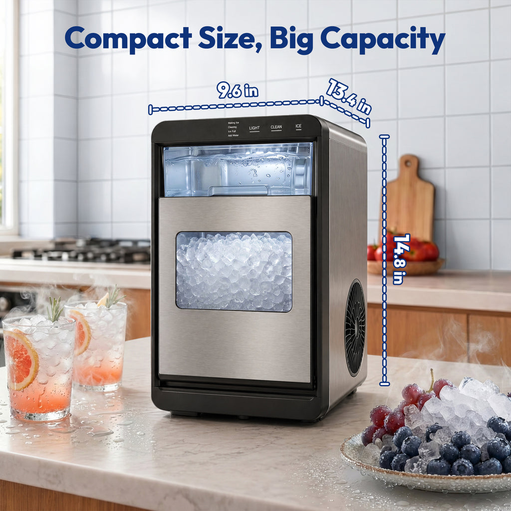Ekojuce 44Lbs/24H Countertop Nugget Ice Maker Soft Chewable Pebble Nugget Ice Machine for Home, Kitchen, Office, Stainless Steel