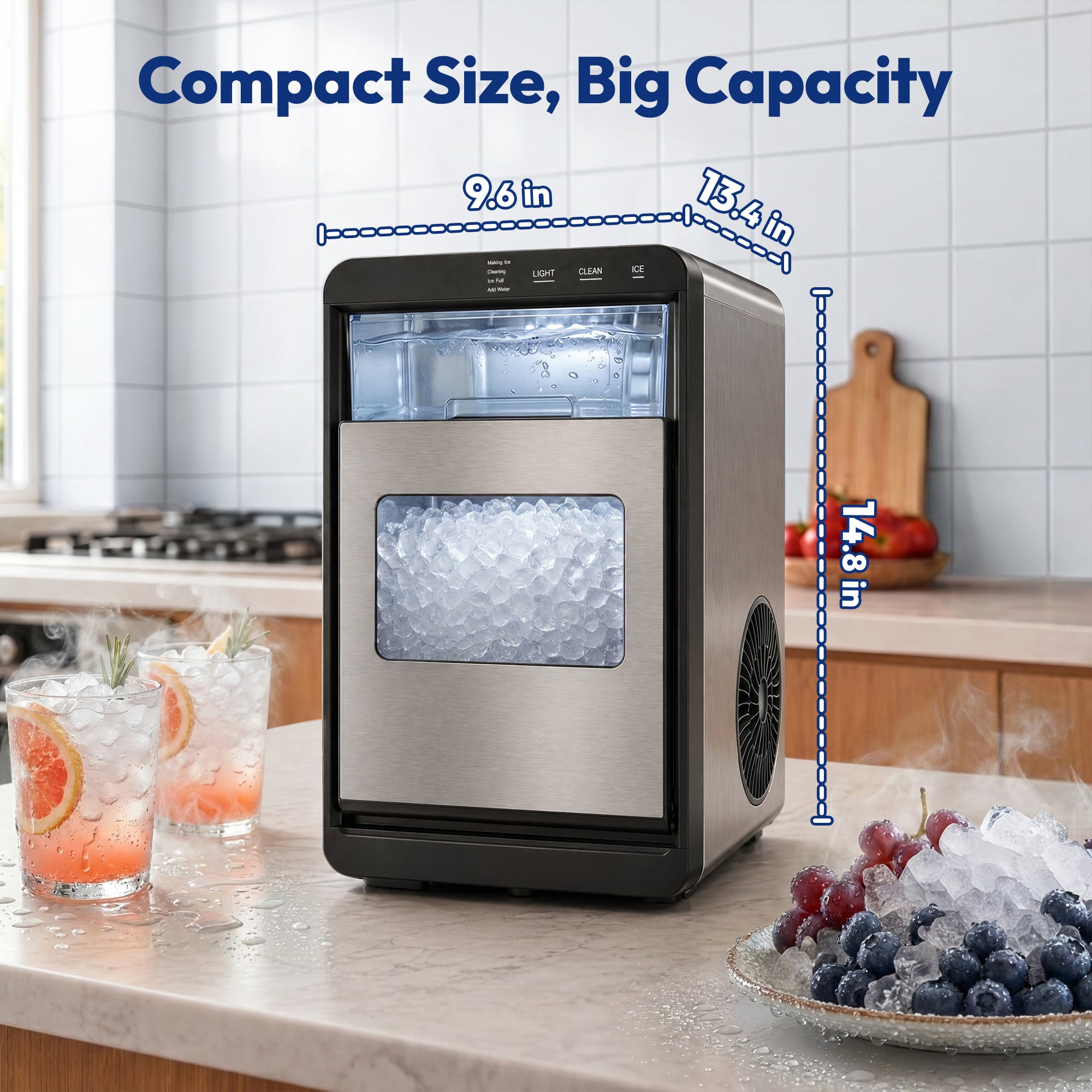 Ekojuce 44Lbs/24H Countertop Nugget Ice Maker Soft Chewable Pebble Nugget Ice Machine for Home, Kitchen, Office, Stainless Steel