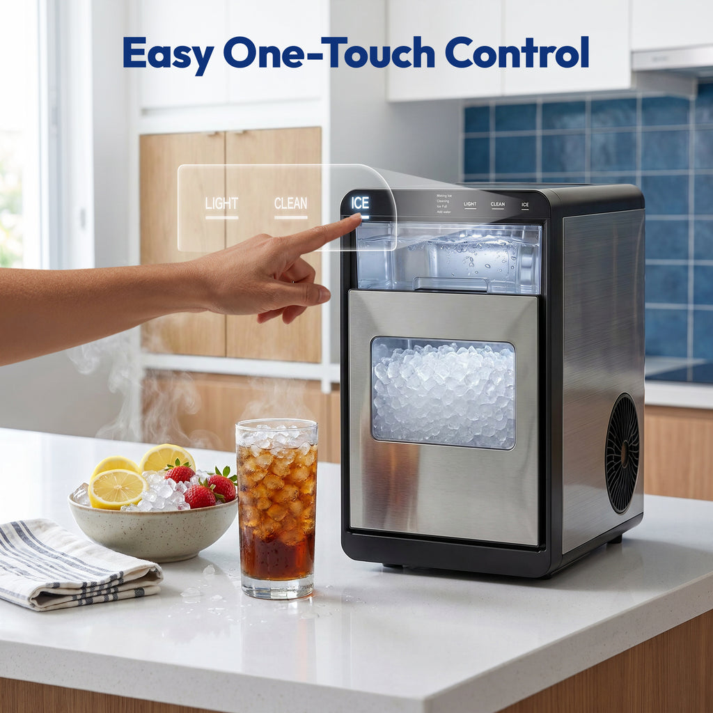 Ekojuce 44Lbs/24H Countertop Nugget Ice Maker Soft Chewable Pebble Nugget Ice Machine for Home, Kitchen, Office, Stainless Steel