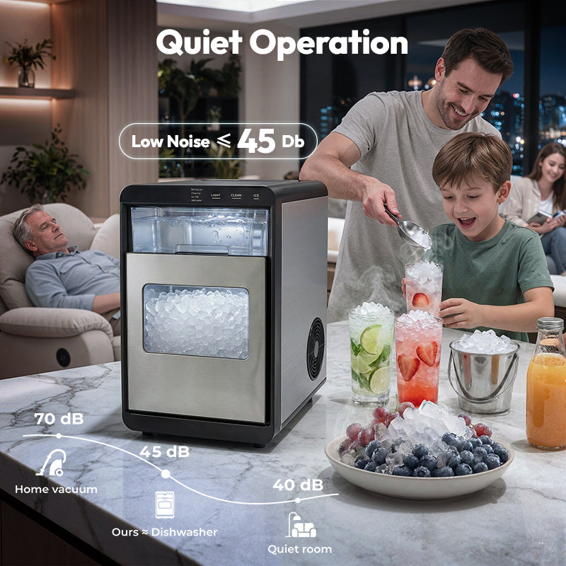 Ekojuce 44Lbs/24H Countertop Nugget Ice Maker Soft Chewable Pebble Nugget Ice Machine for Home, Kitchen, Office, Stainless Steel