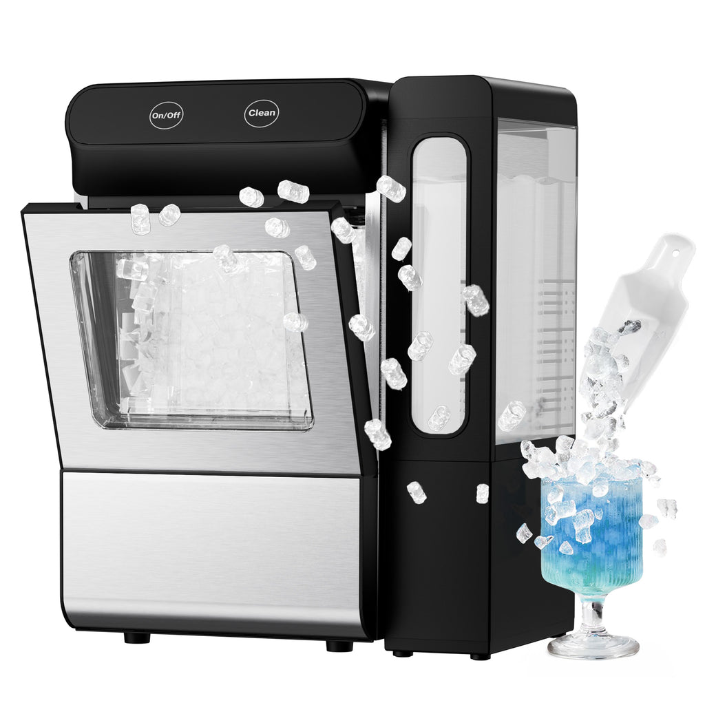 EKOJUCE Nugget Ice Maker Countertop, 26.5 lbs/24H Chewable Pellet Ice Machine, Self-Cleaning, Touch Control, 4.3L Side Tank, Stainless Steel