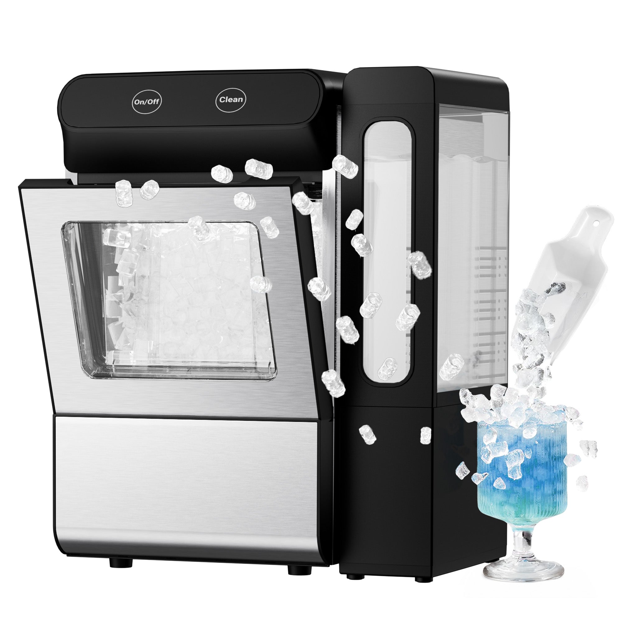 EKOJUCE Nugget Ice Maker Countertop, 26.5 lbs/24H Chewable Pellet Ice Machine, Self-Cleaning, Touch Control, 4.3L Side Tank, Stainless Steel